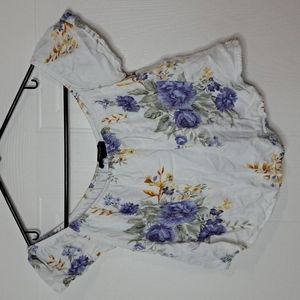 Forever 21 Floral Flowy Off The Shoulder Crop Top Size S